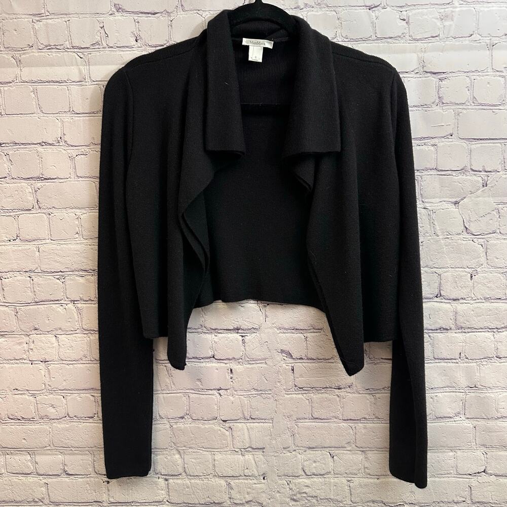 Max Mara Black Open Front Cardigan Cashmere Silk Blend Women's Small